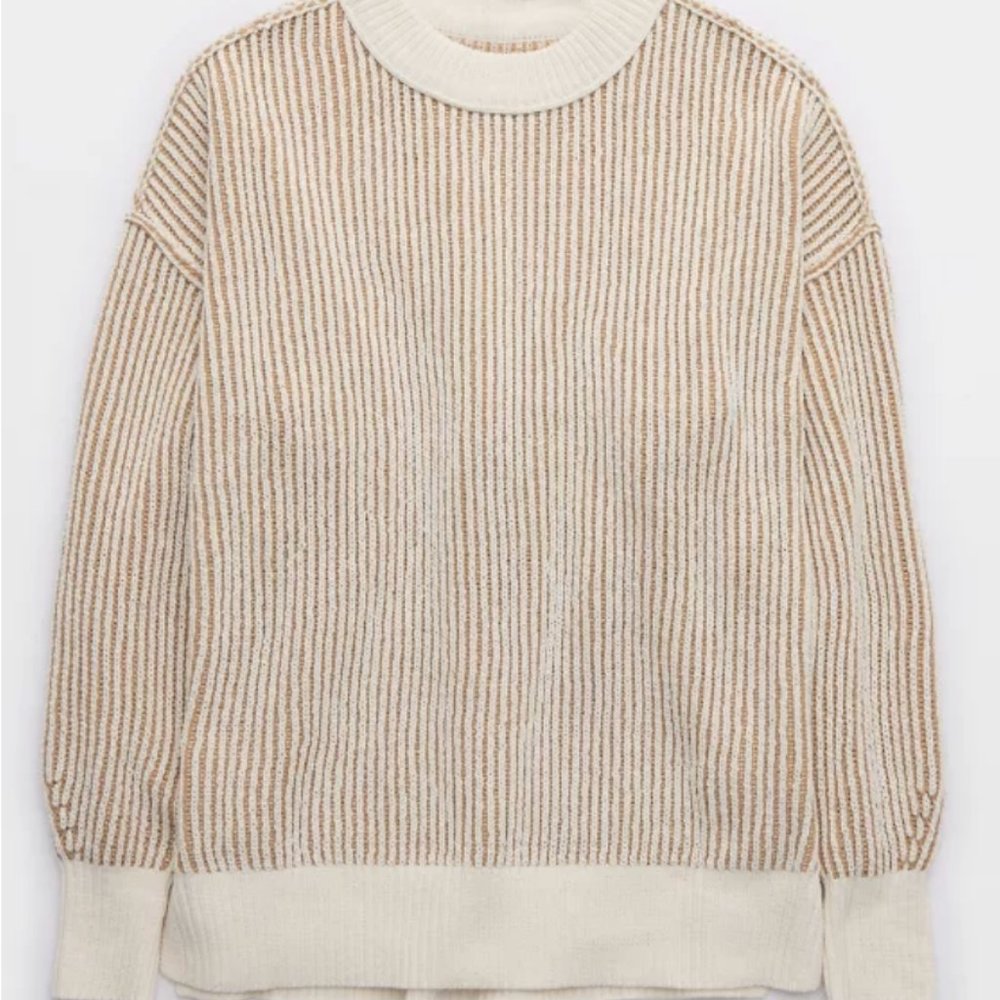 Aerie Beyond Chenille Sweater - Brown/Cream - Size Small
